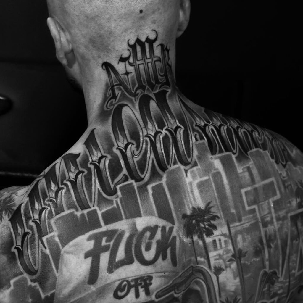 lettering tattoo black and white